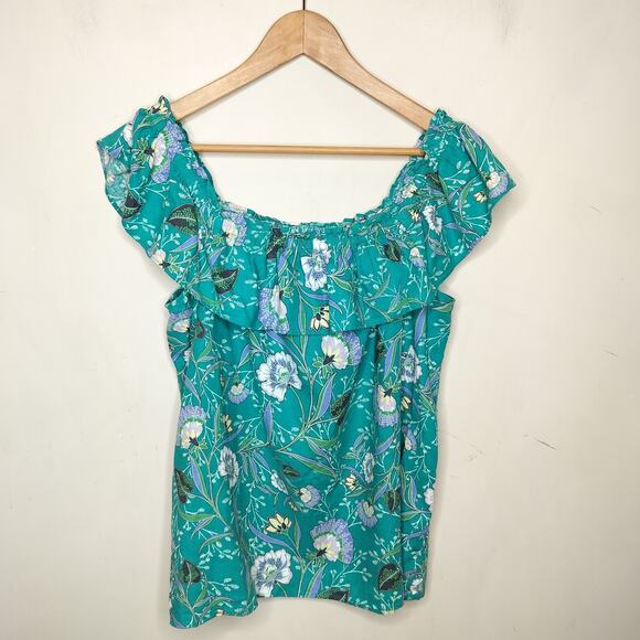 Ann Taylor LOFT Floral Top Flutter Sleeve Linen Viscose - Picture 1 of 11